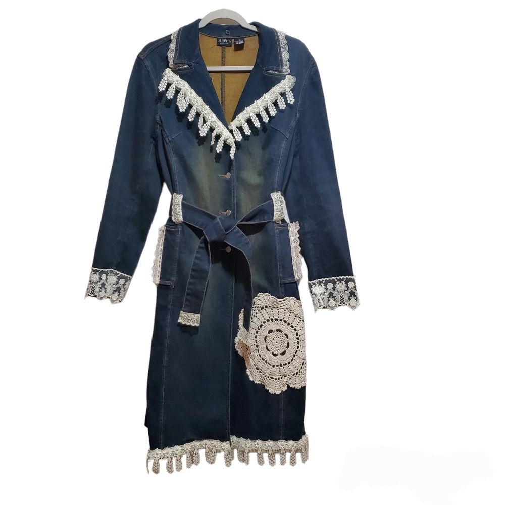 Mix It Denim Trench Coat Size 10 Lace Longline